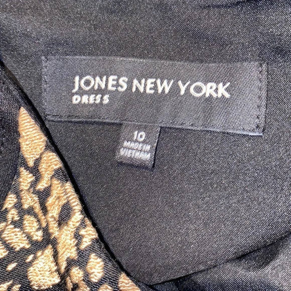 Jones New York Black tan Middle print stretch Jersey knit Midi dress  Sz 10 - Picture 4 of 12